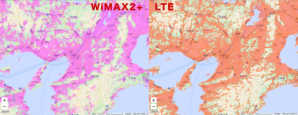 関西エリアの「WiMAX2+回線」と「au 4G LTE回線」比較