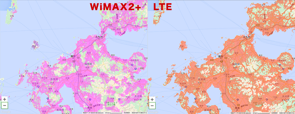 九州エリアの「WiMAX2+回線」と「au 4G LTE回線」比較
