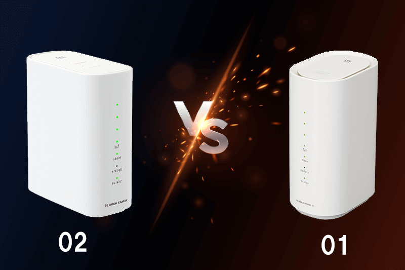 WiMAX HOME01と02を比較している画像